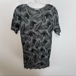 Zara Top Women Small Shirt Palm Tree Tropical Gray Semi Sheer E